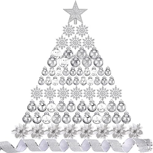 Jenaai Silver 74 Pcs Christmas Ball Ornaments Tree Decorations