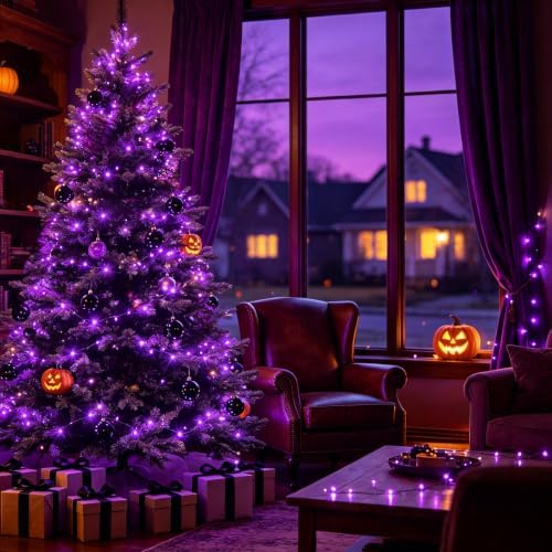 OZS Connectable 2-Pack 164Ft 400LED Halloween String Lights, Purple