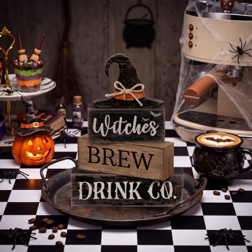 Lineshading 4 Pcs Halloween Witch Wood Block Signs, Tiered Tray Decor