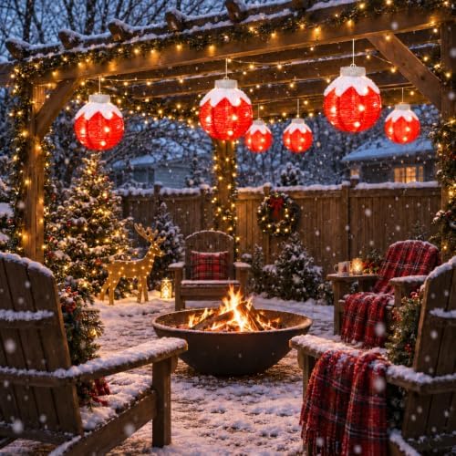 Christmas Light Balls Outdoor, Lighted Hanging Ornaments, Red
