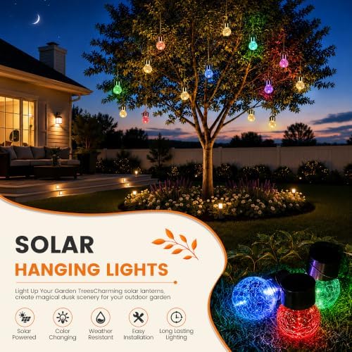 GIGALUMI Solar Hanging Lights Outside Solar Christmas Decoration Light 12Pc