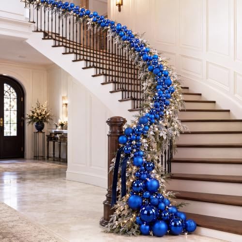 Sosation 29.5Ft Christmas Ball Ornament Garland, Blue, Glossy Matte Glitter