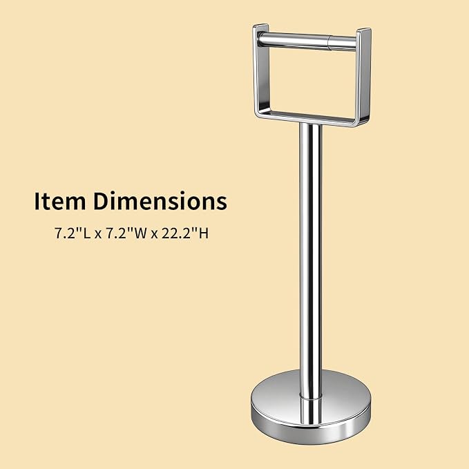 YUMORE Toilet Paper Holder Free Standing, Stainless Steel Toilet Paper Stand, Weighted Base Floor Tissue Roll Holder for Bathroom, Chrome 200UP