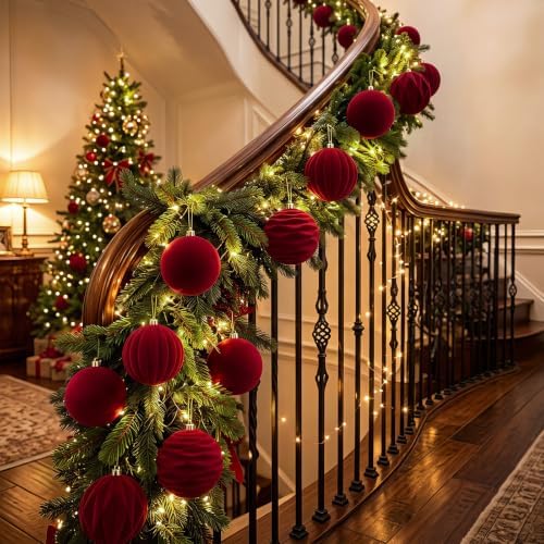 Liliful 3.15 Inch 12 Pcs Velvet Christmas Ornaments Balls, Wine Red