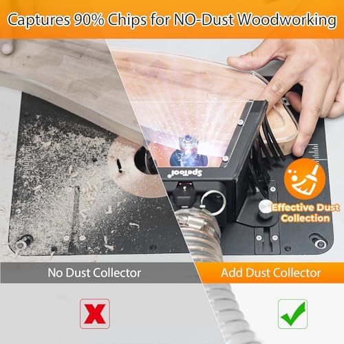 SpeTool Router Table Dust Collection for Router Lift, 2-1/2 Inch OD Port, Clear Acrylic Top with LED Light, DIY Drill Template for Universal Fit (Compatible with Most Router Lifts & Plates)