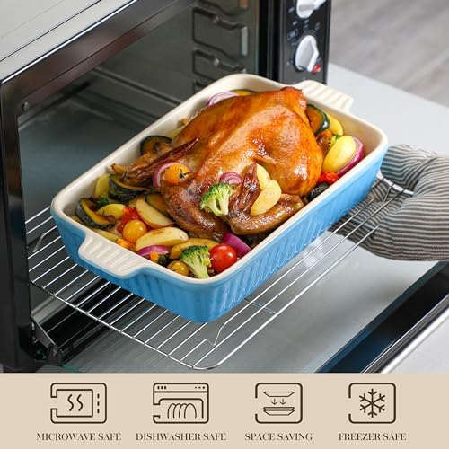 MALACASA Casserole Dishes for Oven, Ceramic Bakeware Set of 4, Blue