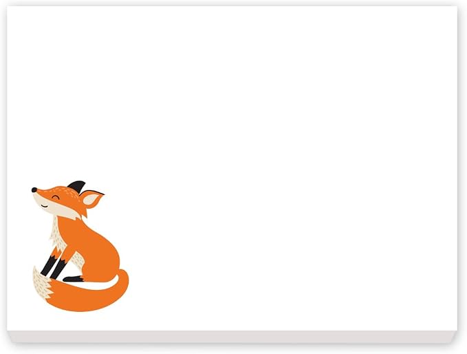 Custom Woodland Creature Fox Design Post It Notes - Set of 6-50 Sheets per Post It Note. Size of Each: 3 in x 4in. Made in The USA.