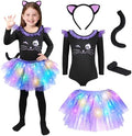 GIFTINBOX Black Halloween Cat Costume for Girls, Light Up Outfit Kids 3-8