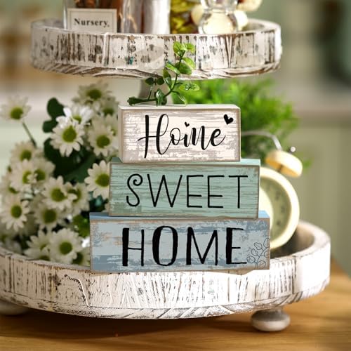 Moucuny 4 Pcs Farmhouse Table Decor Home Sweet Home Wooden Block Signs
