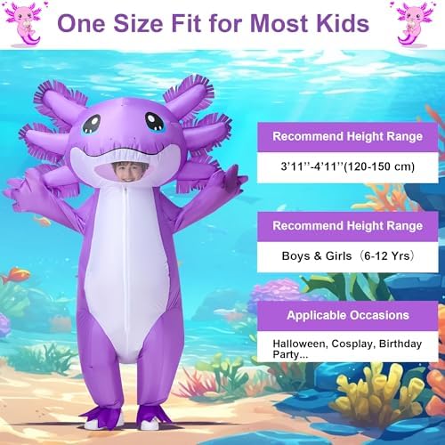 Stegosaurus Kids Axolotl Inflatable Costume Blow-Up Costumes for Boys Girls Funny Inflatable Costumes for Parties & School Events Purple