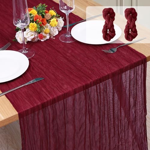 2 Pack Cheesecloth Table Runner 10Ft Christmas Gauze Boho Table Runners for Wedding Decor Bridal Shower Decorations Baby Shower Party(35" x 120")