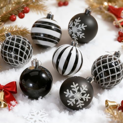 SHareconn 30ct 2.36 Inch Christmas Tree Balls Ornaments, Black & White,60mm