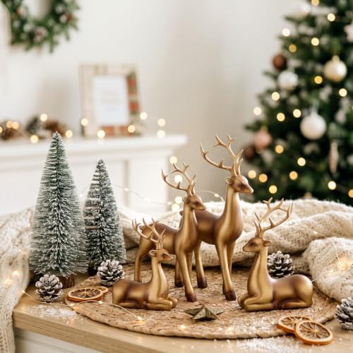 Thyle 4 Pcs Christmas Reindeer Decor Indoor Bronze Resin Deer Figurine