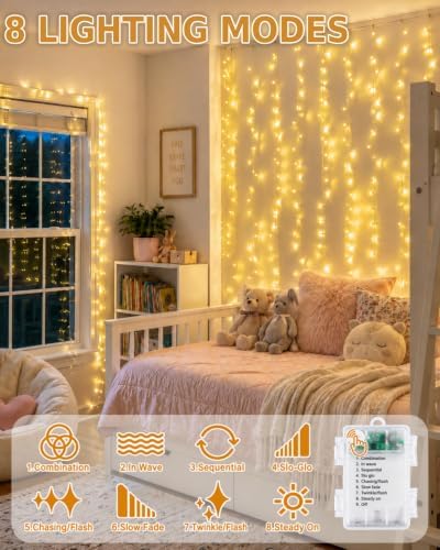 2 Pack 200 LED Battery Operated String Lights, 8 Modes Twinkle Fairy Lights