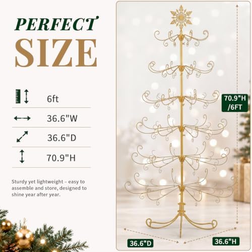 Karl home 6 ft Wrought Iron Snowflake-Top Ornament Display Tree, Yellow