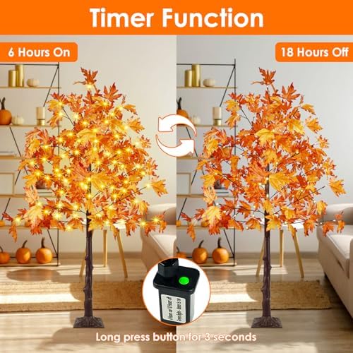 5FT Lighted Maple Tree 100 LED Artificial Fall Tree for Home Decorations