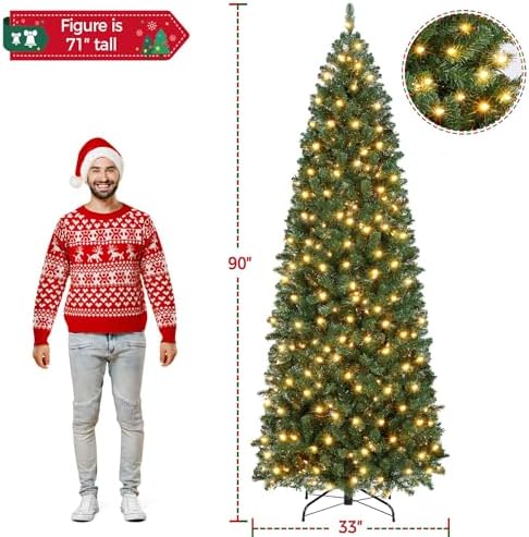 Yaheetech 7.5ft Pre-lit Pencil Artificial Christmas Tree, Green