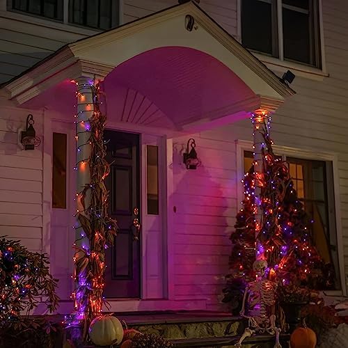 TW SHINE Halloween Lights, 1000 LED 328FT Halloween Lights Outdoor Plug in with 8 Modes, Remote Waterproof String Lights Outdoor Indoor Decorations for Xmas Party Yard Decor, Purple & Orange