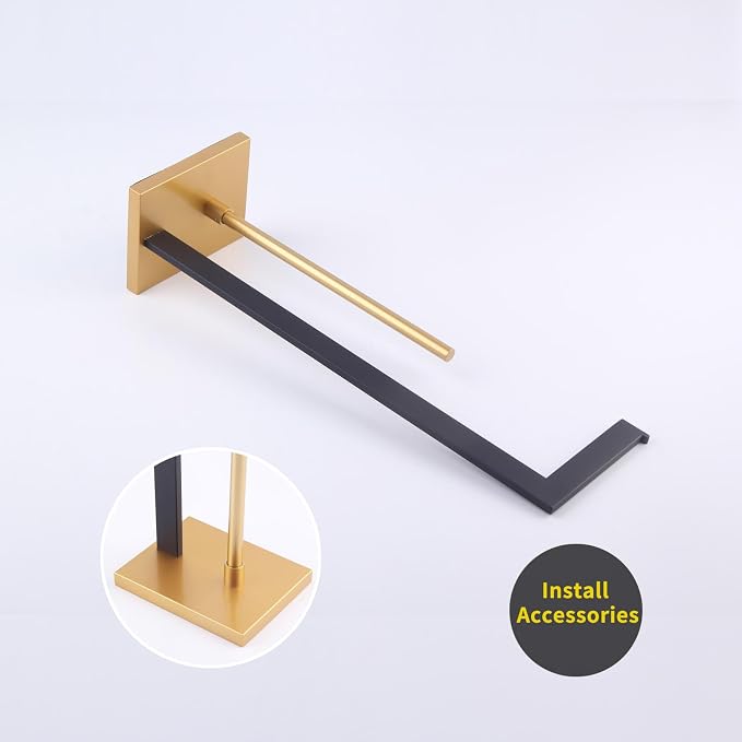 GERZWY Free Standing Toilet Paper Holder, SUS 304 Stainless Steel Toilet Paper Stand with Reserve (Black & Gold) DZY004-BD