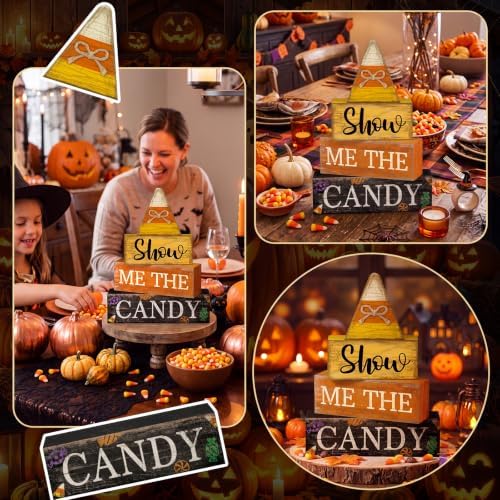 Lineshading 4 Pcs Halloween Table Decoration Candy Corn Wooden Stacked Sign