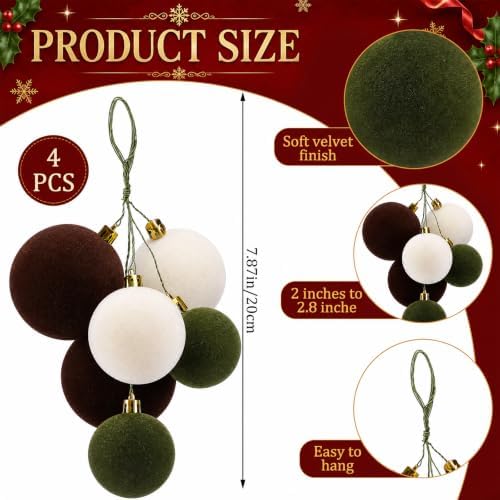 Roowest 4 Sets Large Neutral Velvet Christmas Ball Clusters Ornaments Decor