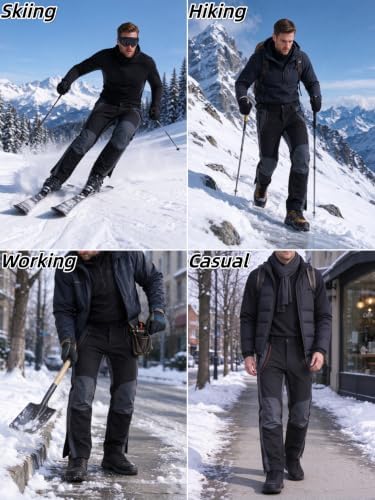 Mens Snow Ski Pants Waterproof Insulated Zipper Bottom Leg