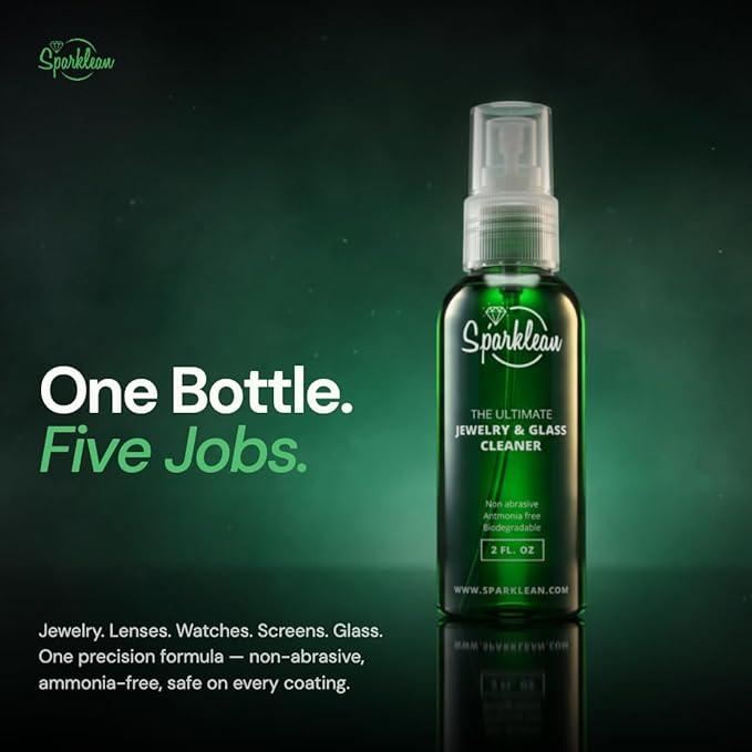 SPARKLEAN Jewelry Cleaner Spray 32oz · Bulk Refill + Ultrasonic Compatible · Safe on Gold, Silver, Diamond, Pearl · Anti-Fog Eyeglass + Lens Spray · Ammonia-Free pH-Balanced · Made in USA Since 2003