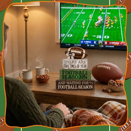 Lineshading 4 Pcs Football Tiered Tray Decor Wood Blocks Stackable Table