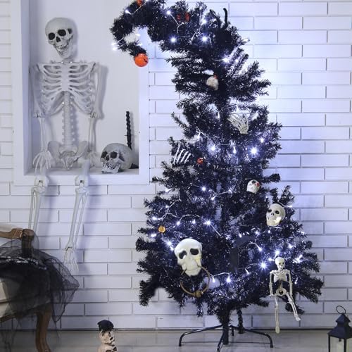 Daifunli 6 ft Black Christmas Tree with Light - Prelit Halloween Crooked Neck Christmas Tree Artificial for Xmas Holiday Party Indoor Outdoor Decoration