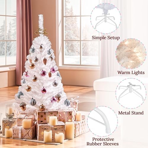 Yaheetech 4ft Pre-lit Artificial Small Christmas Tree with Stand, White
