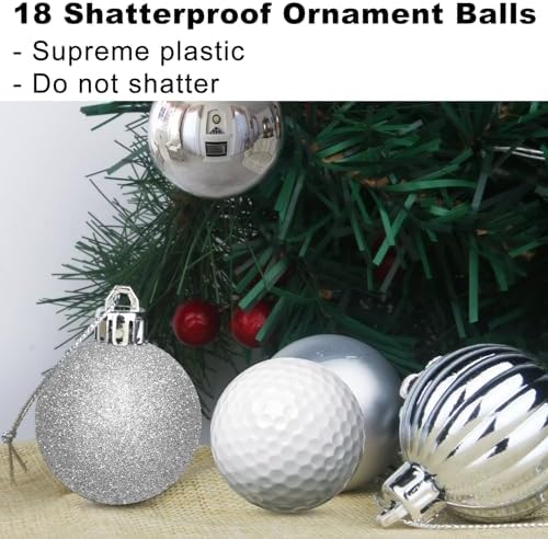 Silver 1.6" Small Christmas Balls Christmas Tree Decoration Ornaments Shatterproof Hanging Balls for Birthday Halloween Holiday Wedding Decorations Set of 18pcs