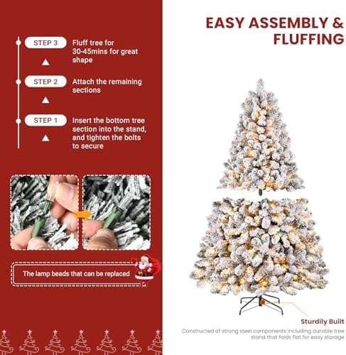 SHareconn 5ft Snow Flocked Spruce Pre-lit Artificial Christmas Tree, White
