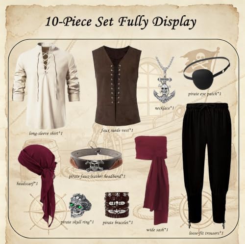 10Pcs Men Medieval Viking Pirate Renaissance Costume