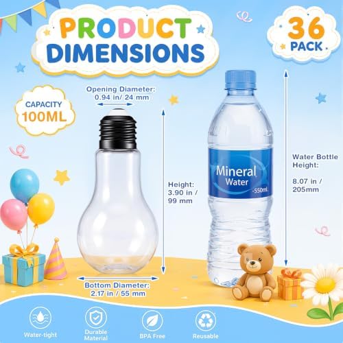 Tessco for you 36 Pcs 3.4 Oz/ 100 ml Plastic Light Bulb Jars, Black