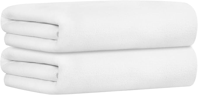 JML Microfiber Bath Towels Set of 2, 30" x 60", White | Oversized, Soft, Super Absorbent, Fast Drying for Shower Sauna Swimming Hair Wrap