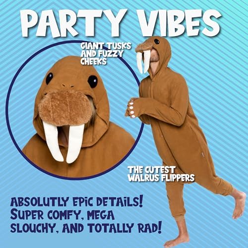 Funziez! Adult Onesie Halloween Costume Animal Dinosaur Shark Unisex Plush One Piece Cosplay Suit for Adults, Men and Women