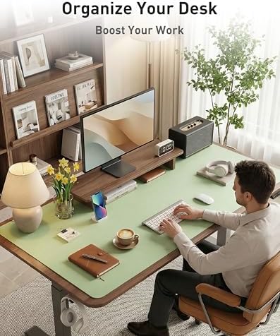 Aothia Faux Leather Desk Mat - Large Mouse Pad, Non-Slip PU Leather Blotter, Waterproof Writing Surface for Office and Home (Foam Green, 63" x 24")