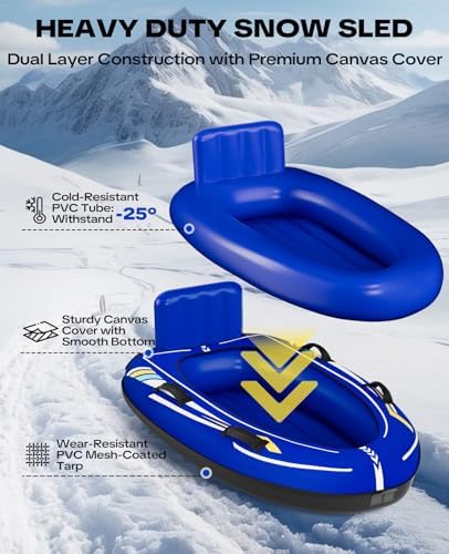 2 Person Snow Sled, Inflatable Heavy Duty Snow Tube for Kids & Adults