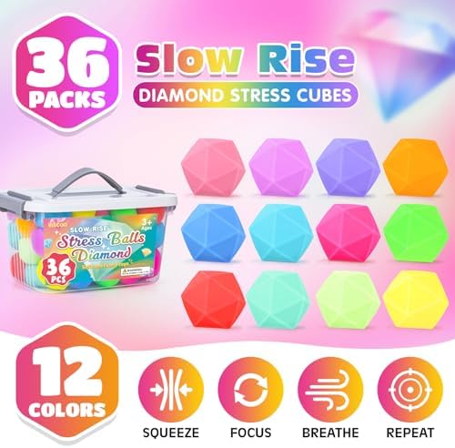 VISCOO 36 Pack Diamond Slow Rising Stress Balls, Stress Cube, Cube Squishy