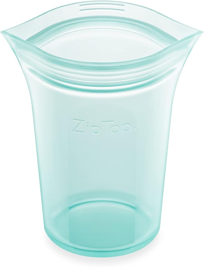 Zip Top Reusable Food Storage Bags | Small Cup [Teal] | Silicone Meal Prep Container | Microwave, Dishwasher and Freezer Safe | Made in the USA