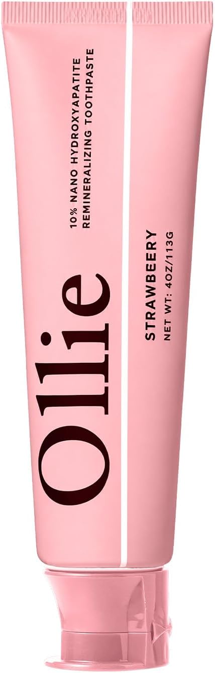 Ollie Fluoride Free 10% Nano Hydroxyapatite Toothpaste, Strawberry, 4oz | Rod-Shaped Nano HAP, Remineralizes Enamel, Reduces Sensitivity, Reverses Small Cavities, Naturally Whitens Teeth, (Pack of 1)