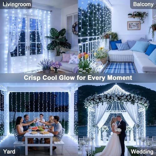 JMEXSUSS 900LED Curtain Lights, White Christmas Lights, 9.5x29.5ft