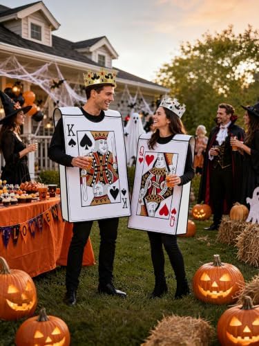 4CT 2026 Adult Couples Halloween King&Queen Playing Card Costumes and Crown