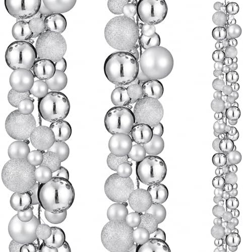 2 Pcs 6 ft Christmas Ball Ornament Garland, Mixed Silver
