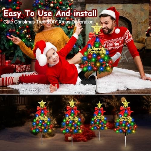 Christmas Tree Solar Pathway Lights Outdoor Decor, 8 Pack, Green