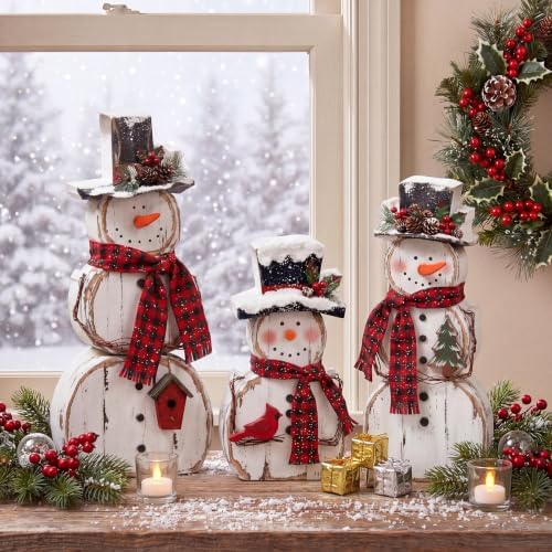 Barydat Snowman Christmas Indoor Decoration Rustic Wooden Table Decor