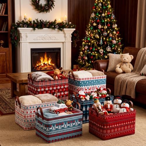 CHENGU 6 Pack Christmas Basket Collapsible Retro Christmas Storage Bin