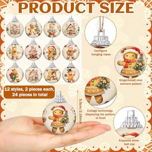 Outus 24 Pcs Gingerbread Man Christmas Tree Ornaments 2.17" Vintage