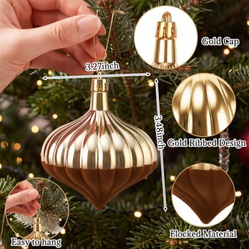 12PCS Brown and Gold Velvet Christmas Balls Ornaments,Two Style