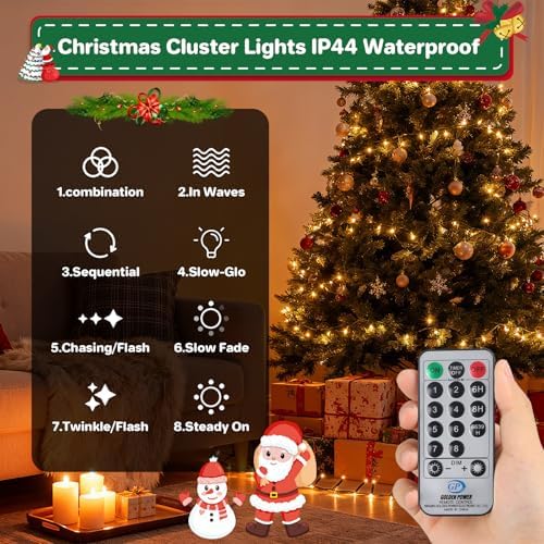 Christmas Lights Plug-in 40FT 1200LEDs Cluster String Lights Indoor Outdoor